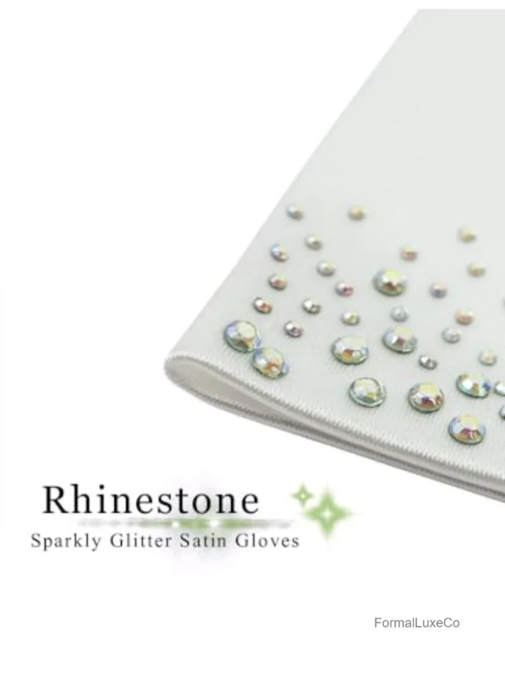 Short Satin Gloves with Rhinestone Sparkle Stretchy Wrist Length Tea Party